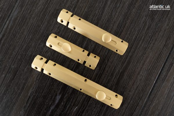 ASB4SB Atlantic Solid Brass Surface Door Bolt 4" - Satin Brass - Image 3