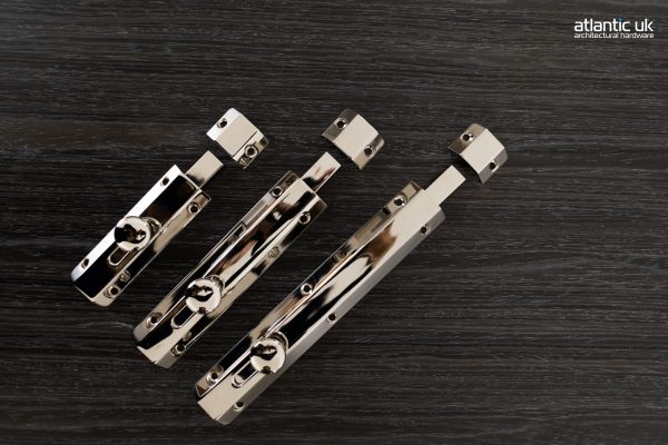 ASB6PN Atlantic Solid Brass Surface Door Bolt 6" - Polished Nickel - Image 3
