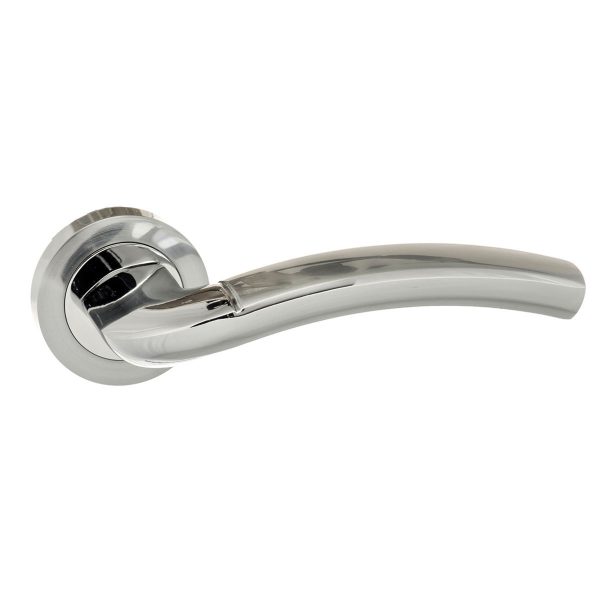ECO50SCPC Eco Crest Aluminium Lever Door Handle on Round Rose - Satin Chrome/Polished Chrome