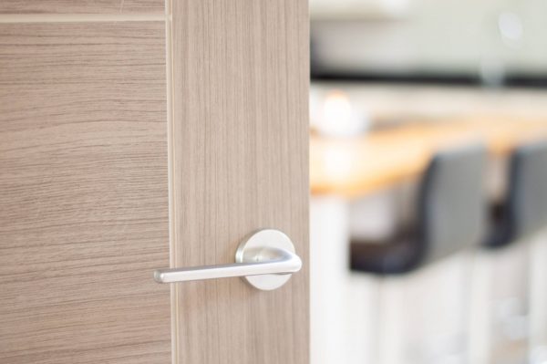 FMR133SC Forme Milly Lever Door Handle on Minimal Round Rose - Satin Chrome - Image 2