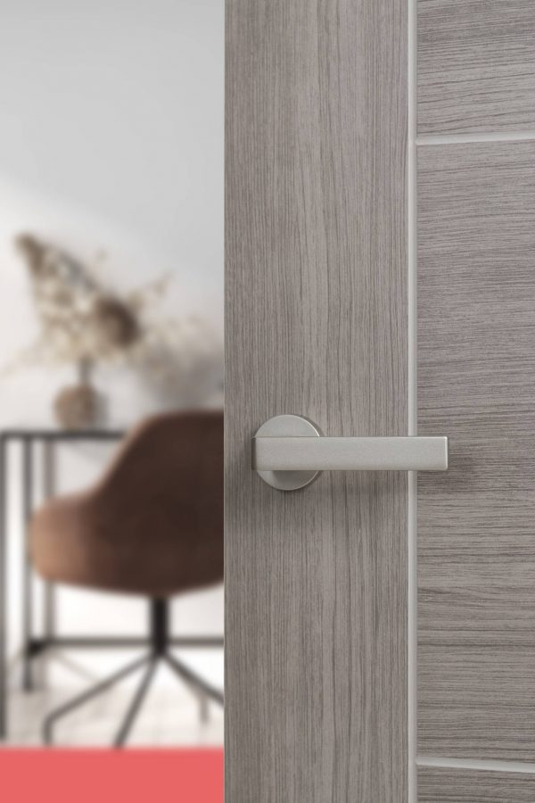 FMR254SN Forme Asti Lever Door Handle on Minimal Round Rose - Satin Nickel - Image 2