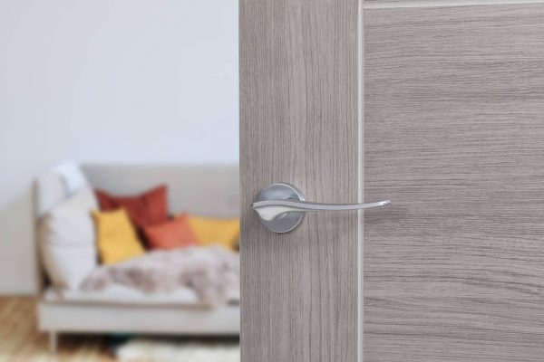 FMR280SC Forme Olimpia Lever Door Handle on Minimal Round Rose - Satin Chrome - Image 2