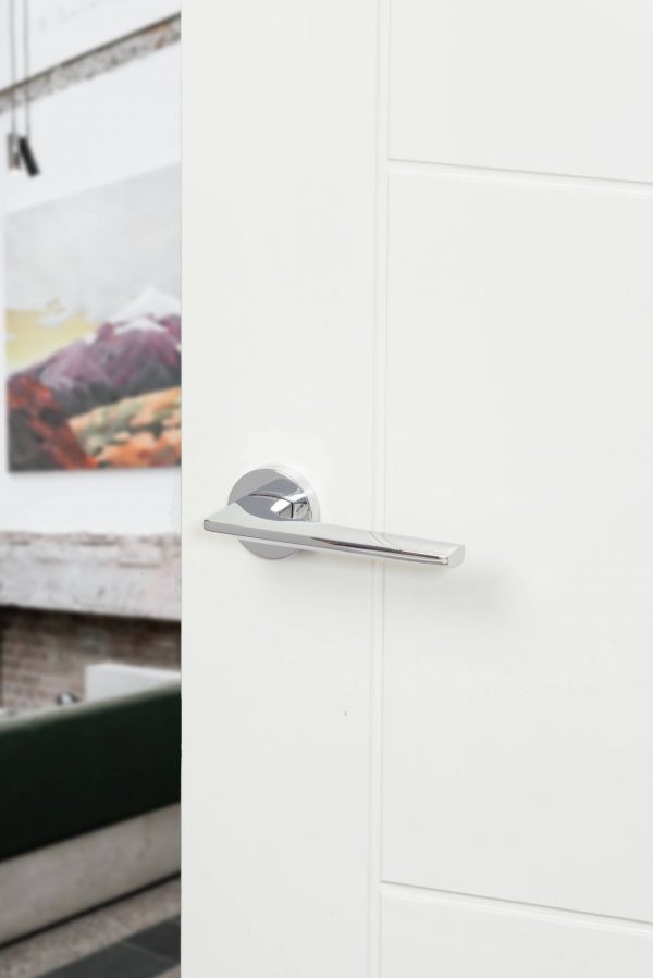 FMR422PC Forme Boston Lever Door Handle on Minimal Round Rose - Polished Chrome - Image 2