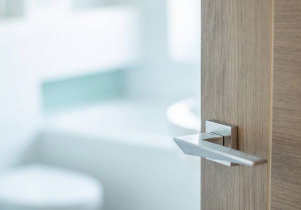 FMS215SC Forme Naxos Lever Door Handle on Minimal Square Rose - Satin Chrome - Image 2
