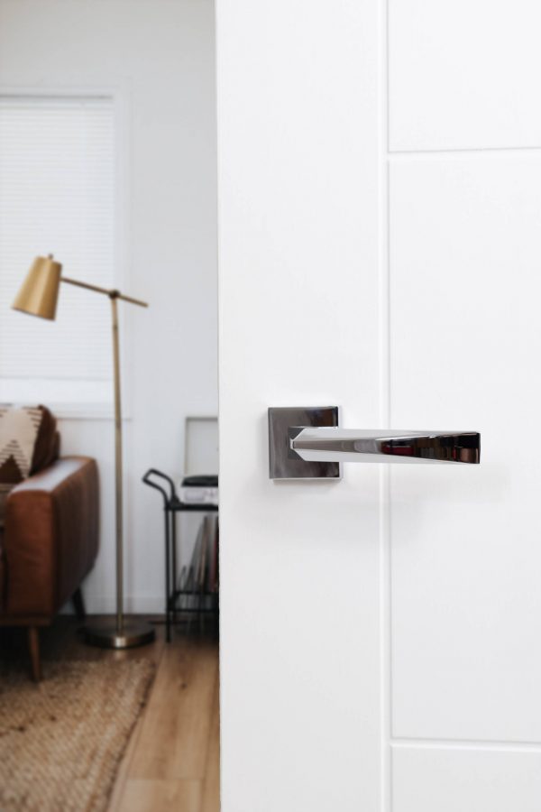 FMS268PC Forme Crystal Lever Door Handle on Minimal Square Rose - Polished Chrome - Image 2