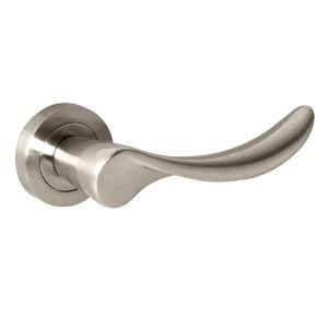M27SN Mediterranean Malaga Lever Door Handle on Round Rose - Satin Nickel