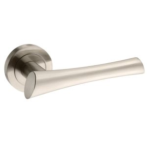 M60SN Mediterranean Corsica Lever Door Handle on Round Rose - Satin Nickel