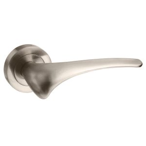 M70SN Mediterranean Marseille Lever Door Handle on Round Rose - Satin Nickel