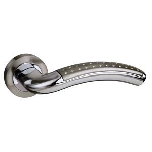 M78SNCP Mediterranean Monaco Lever Door Handle on Round Rose - Satin Nickel/Polished Chrome