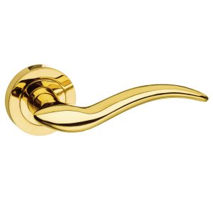 M86BP Mediterranean Barcelona Lever Door Handle on Round Rose - Polished Brass