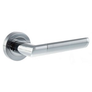M90SCPC Mediterranean Santorini Lever Door Handle on Round Rose - Satin Chrome/Polished Chrome