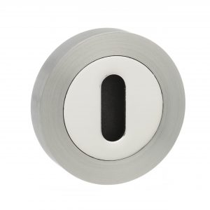 MESCKSNCP Mediterranean Key Escutcheons on Round Rose - Satin Nickel/Polished Chrome