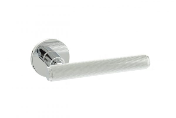 MHSR250PC Millhouse Brass Stephenson Knurled Lever Door Handle on 5mm Slimline Round Rose - Polished Chrome
