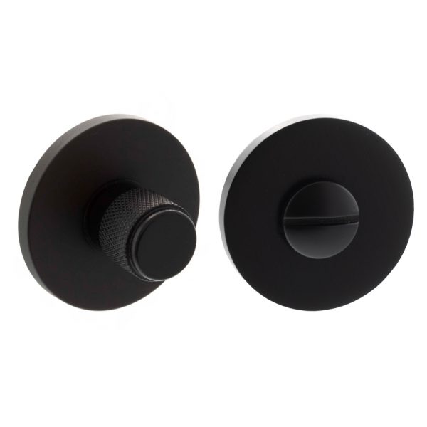 MHSRKWCMB Millhouse Brass Knurled WC Turn and Release on 5mm Slimline Round Rose - Matt Black
