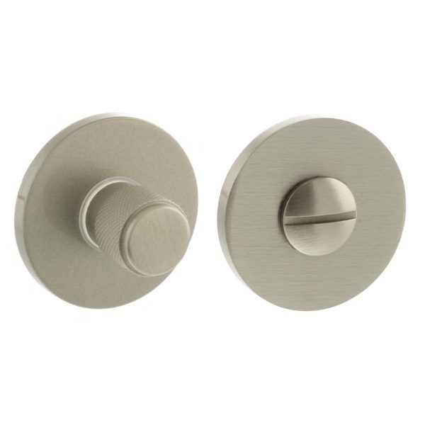 MHSRKWCSN Millhouse Brass Knurled WC Turn and Release on 5mm Slimline Round Rose - Satin Nickel