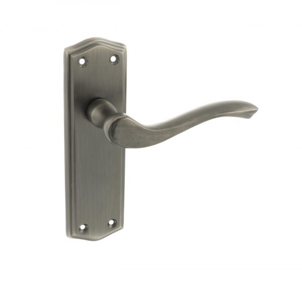 OE178LMBN Old English Warwick Latch Lever Door Handle on Backplate - Matt Gun Metal
