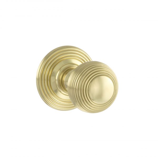 OE50RMKPB Old English Ripon Solid Brass Reeded Mortice Knob on Concealed Fix Rose - Polished Brass