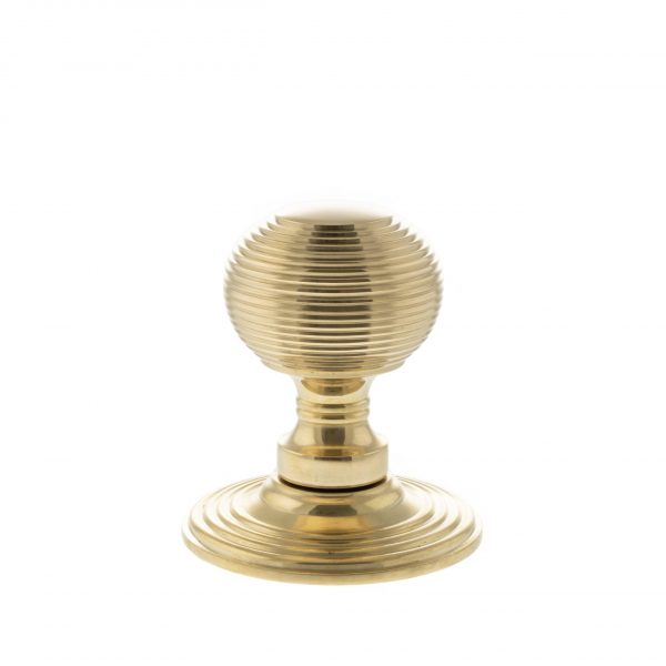 OE50RMKRB Old English Ripon Solid Brass Reeded Mortice Knob on Concealed Fix Rose - Unlacquered Brass - Image 2