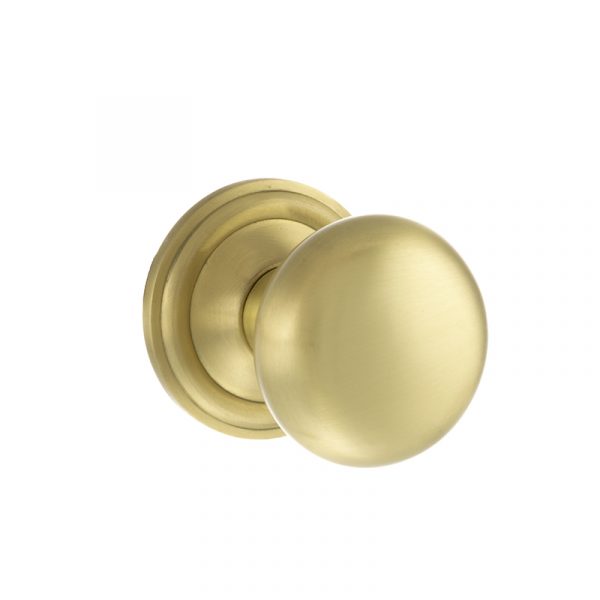 OE58MMKSB Old English Harrogate Solid Brass Mushroom Mortice Knob on Concealed Fix Rose - Satin Brass