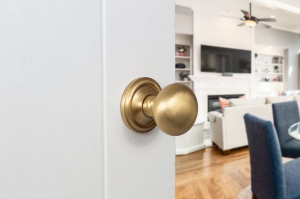 OE58MMKSB Old English Harrogate Solid Brass Mushroom Mortice Knob on Concealed Fix Rose - Satin Brass - Image 2