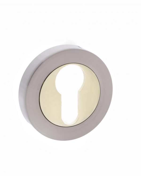 S3ESCERSNBP STATUS Euro Escutcheons on Round Rose - Satin Nickel/Polished Brass