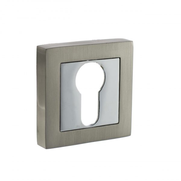 S4ESCESSNPC STATUS Euro Escutcheons on S4 Square Rose - Satin Nickel/Polished Chrome