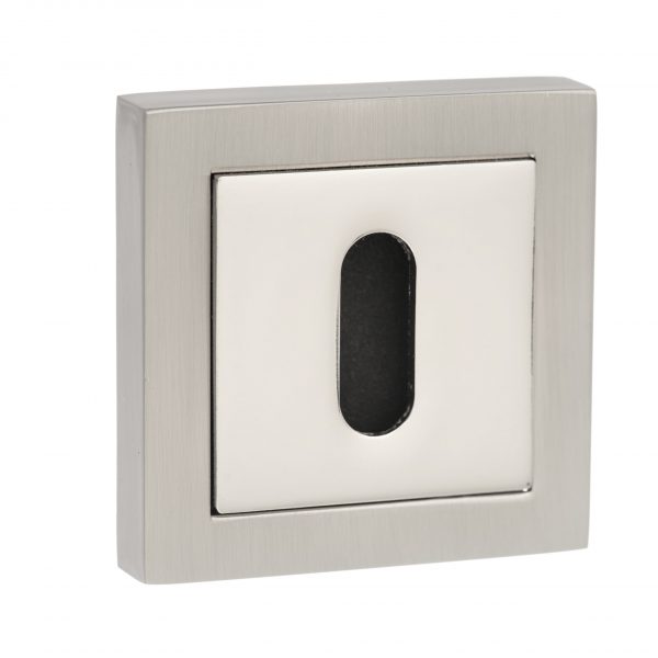 SPCESCKSNNP Senza Pari Key Escutcheons on Square Rose - Satin Nickel/Polished Nickel