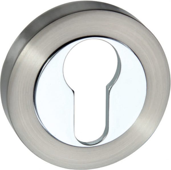 SPMESCESNCP Senza Pari Euro Escutcheons on Round Rose - Satin Nickel/Polished Chrome
