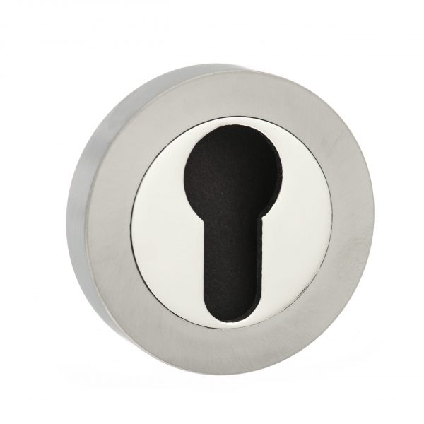 SPMESCESNNP Senza Pari Euro Escutcheons on Round Rose - Satin Nickel/Nickel Plate